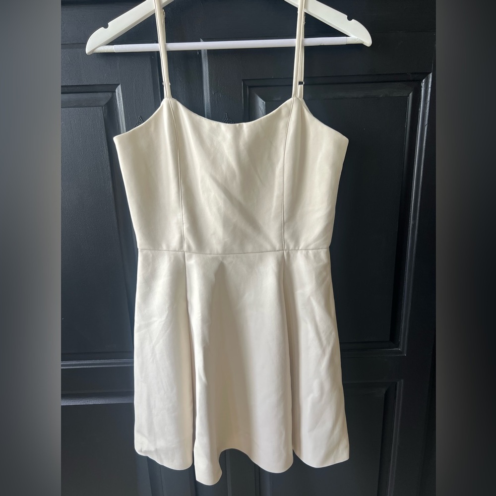 Fate Faux Leather Small Cream Fit and Flare Dress